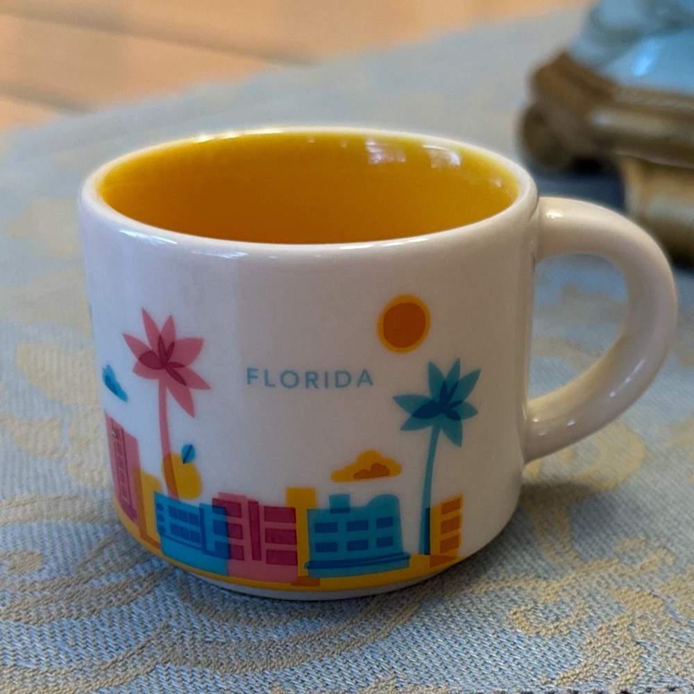 Starbucks Florida Souvenir Mug - White with Yellow Interior and Multicolor Print